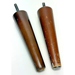 VTG 2 Wood Tapered Legs 7.5" Furniture Long Wooden MCM Metal Stud Base Brown